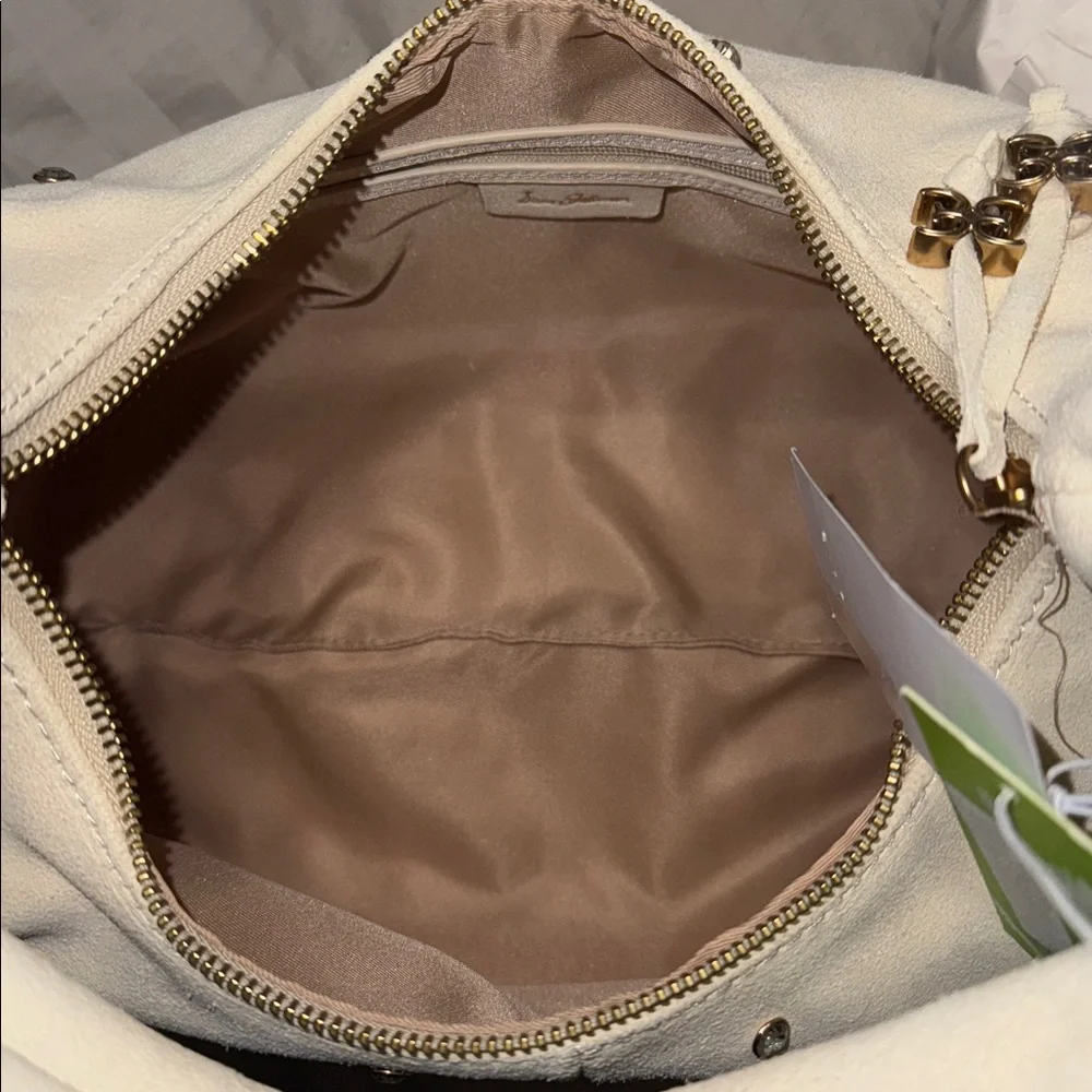 Sam Edelman Faren Rhinestone Medium Suede Hobo Shoulder Bag in Ivory NWT